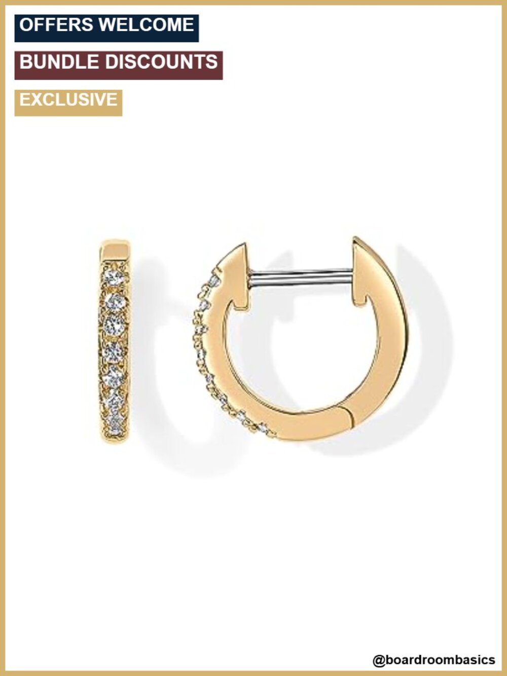 14K Gold Plated Huggie Hoop Earrings Small CZ Stainless Steel Posts